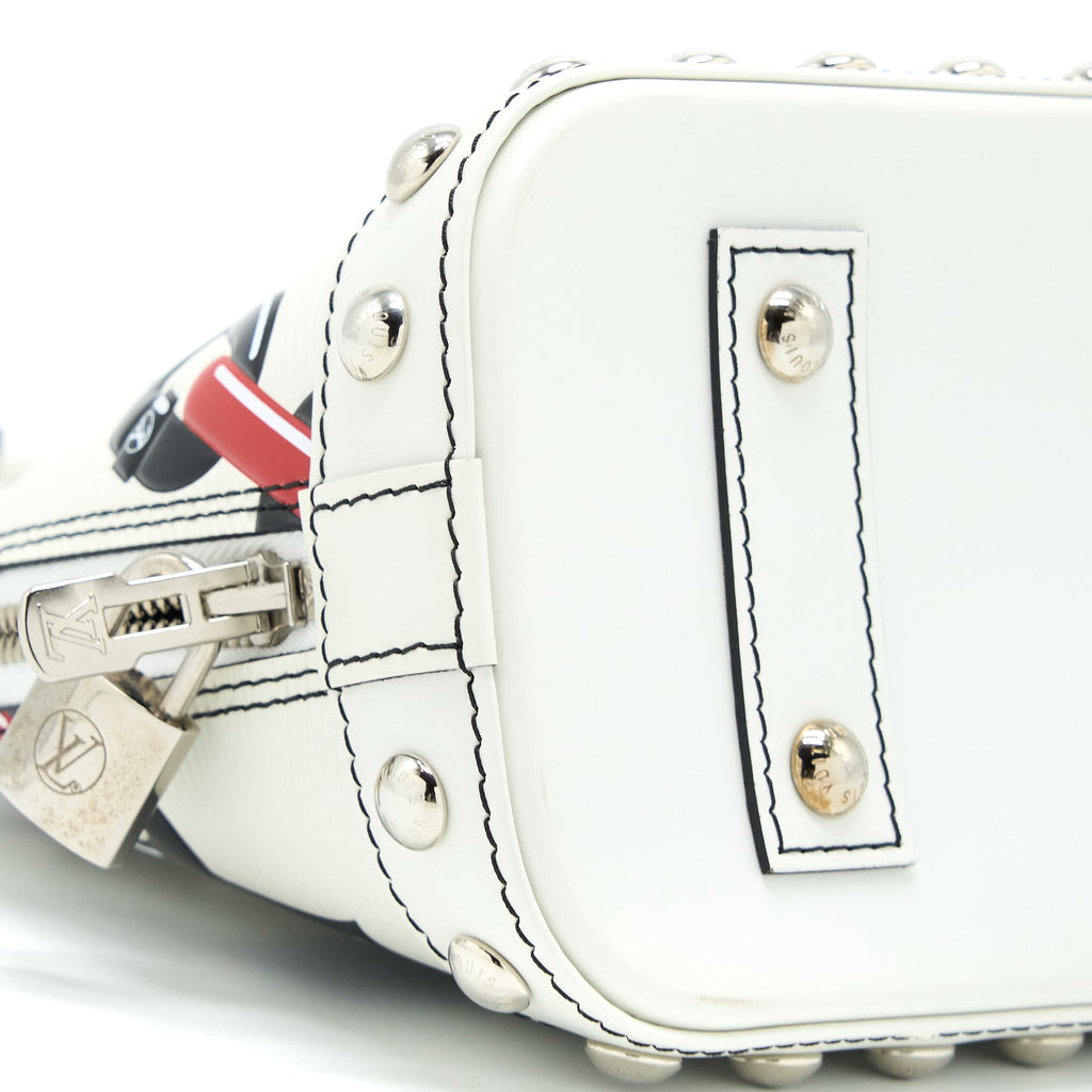 LOUIS VUITTON ALMA BB EN CUIR OCCASION EPI WHITE / BLACK WITH SHW
