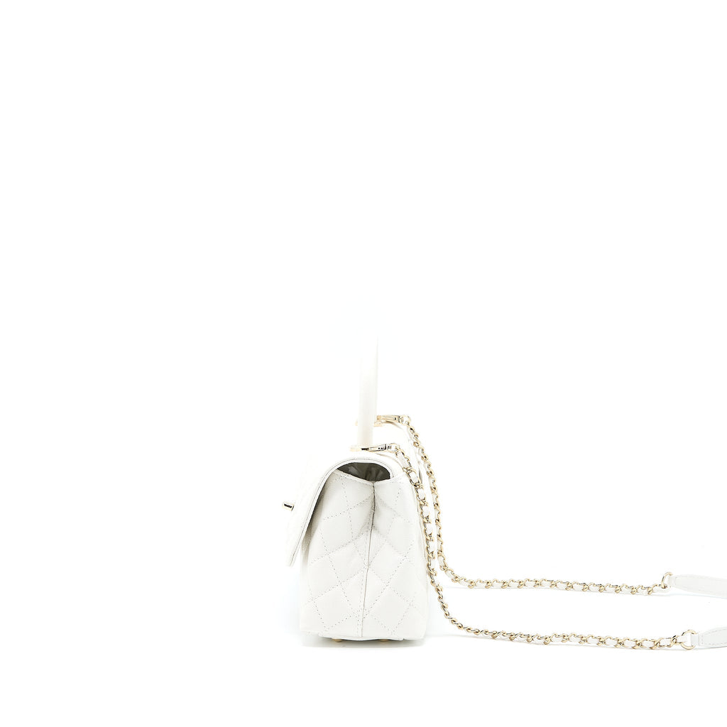 CHANEL SMALL COCO HANDLE CAVIAR WHITE LGHW (MICROCHIP)