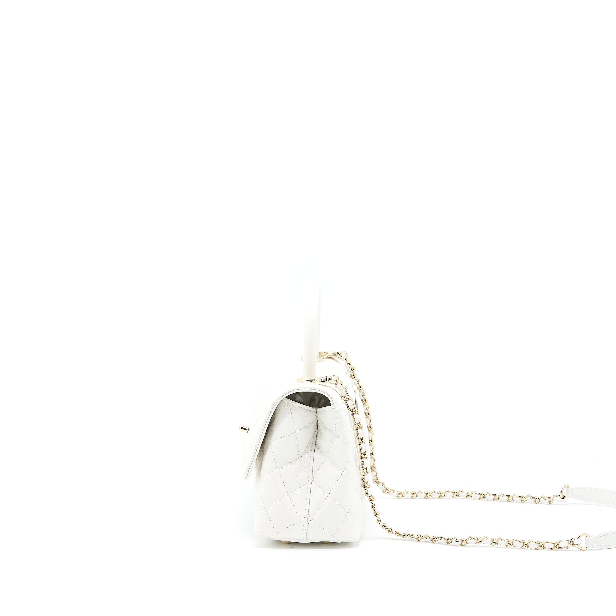 CHANEL SMALL COCO HANDLE CAVIAR WHITE LGHW (MICROCHIP)
