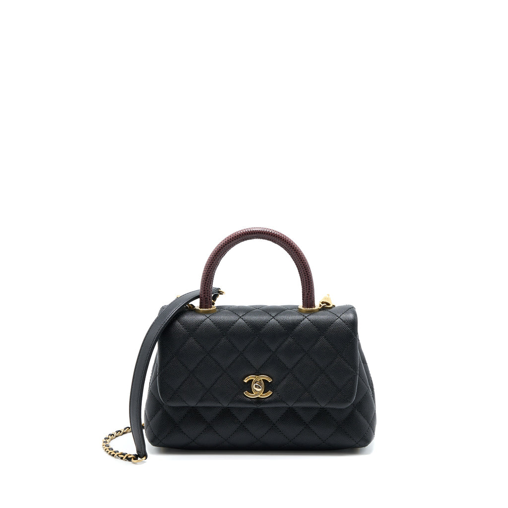 CHANEL SMALL COCO HANDLE CAVIAR WITH LIZARD HANDLE BLACK GHW