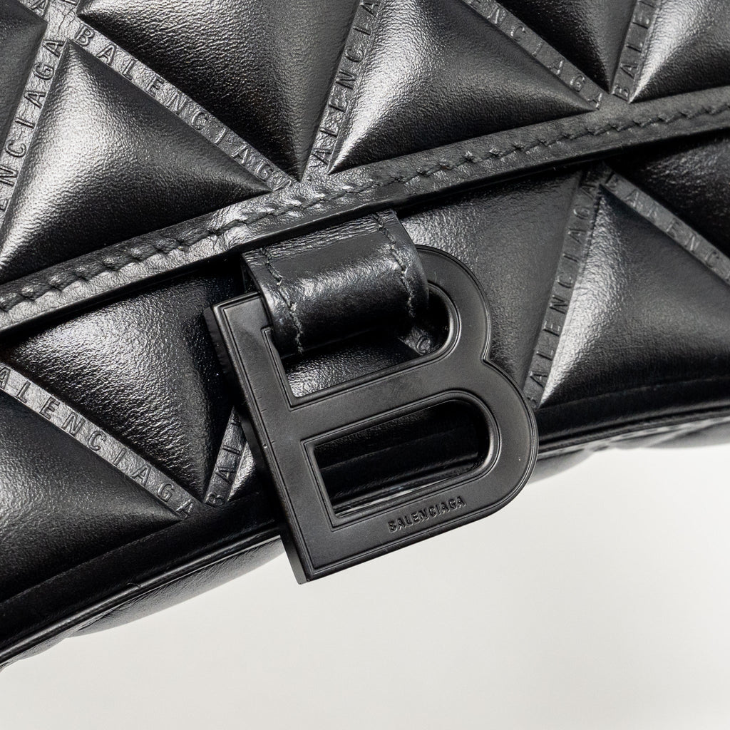 BALENCIAGA SMALL HOURGLASS BAG QUILTED CALFSKIN SO BLACK
