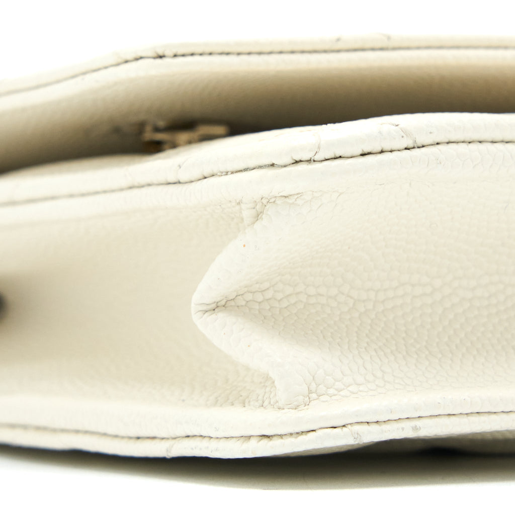 CHANEL CLASSIC WALLET ON CHAIN CAVIAR WHITE LGHW (MICROCHIP)
