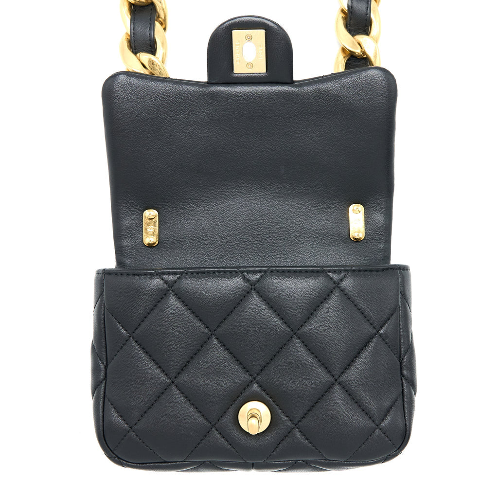 CHANEL 22S GIANT CHAIN FLAP SHOULDER BAG LAMBSKIN BLACK GHW (MICROCHIP)