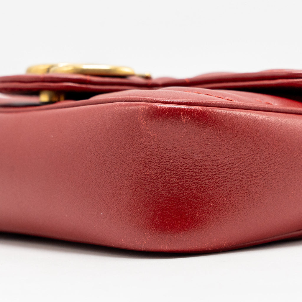 GUCCI GG MARMONT MINI BAG CALFSKIN RED BRUSHED GHW