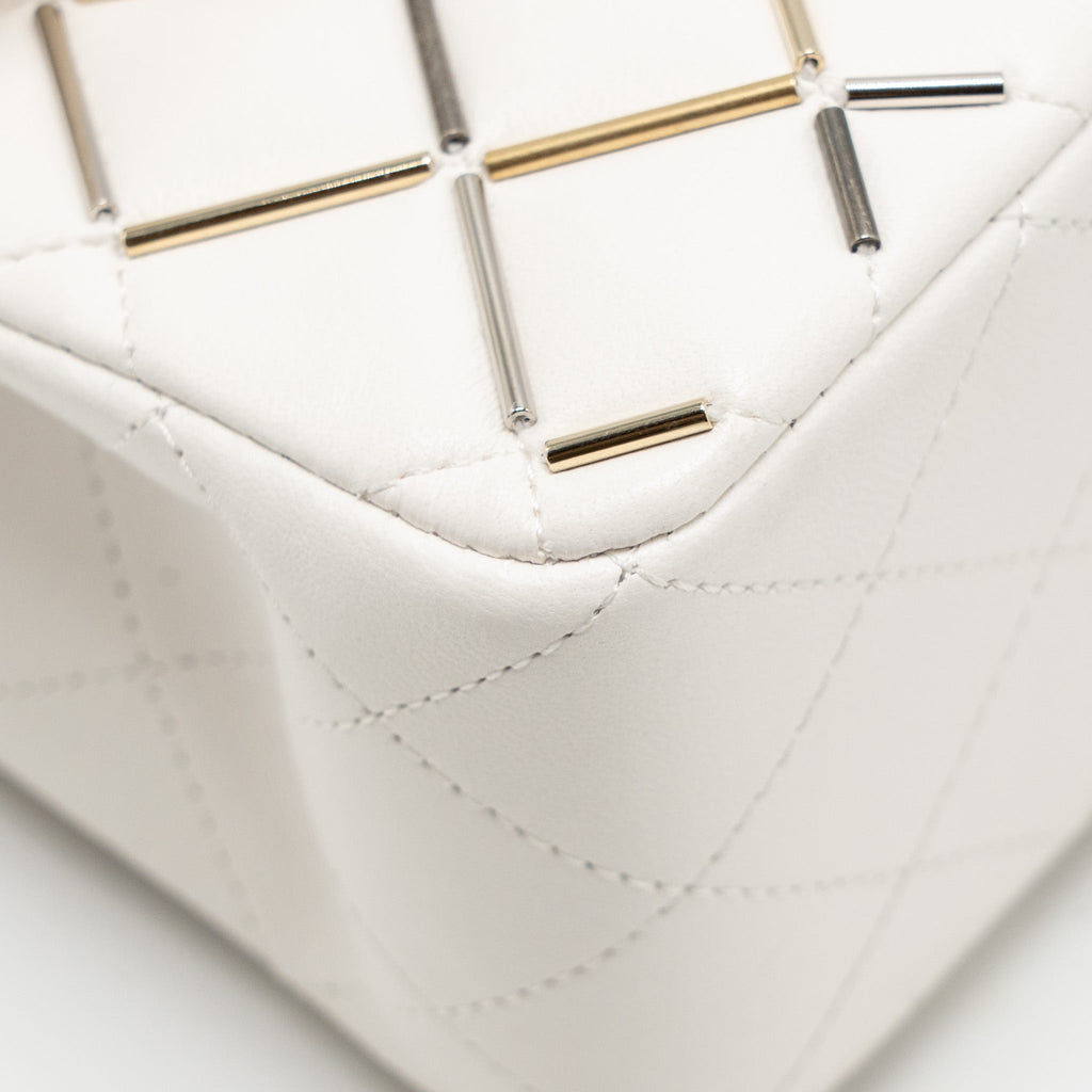 CHANEL BICOLOR METAL SMALL CLASSIC DOUBLE FLAP BAG LAMBSKIN WHITE MULITCOLOUR HARDWARE