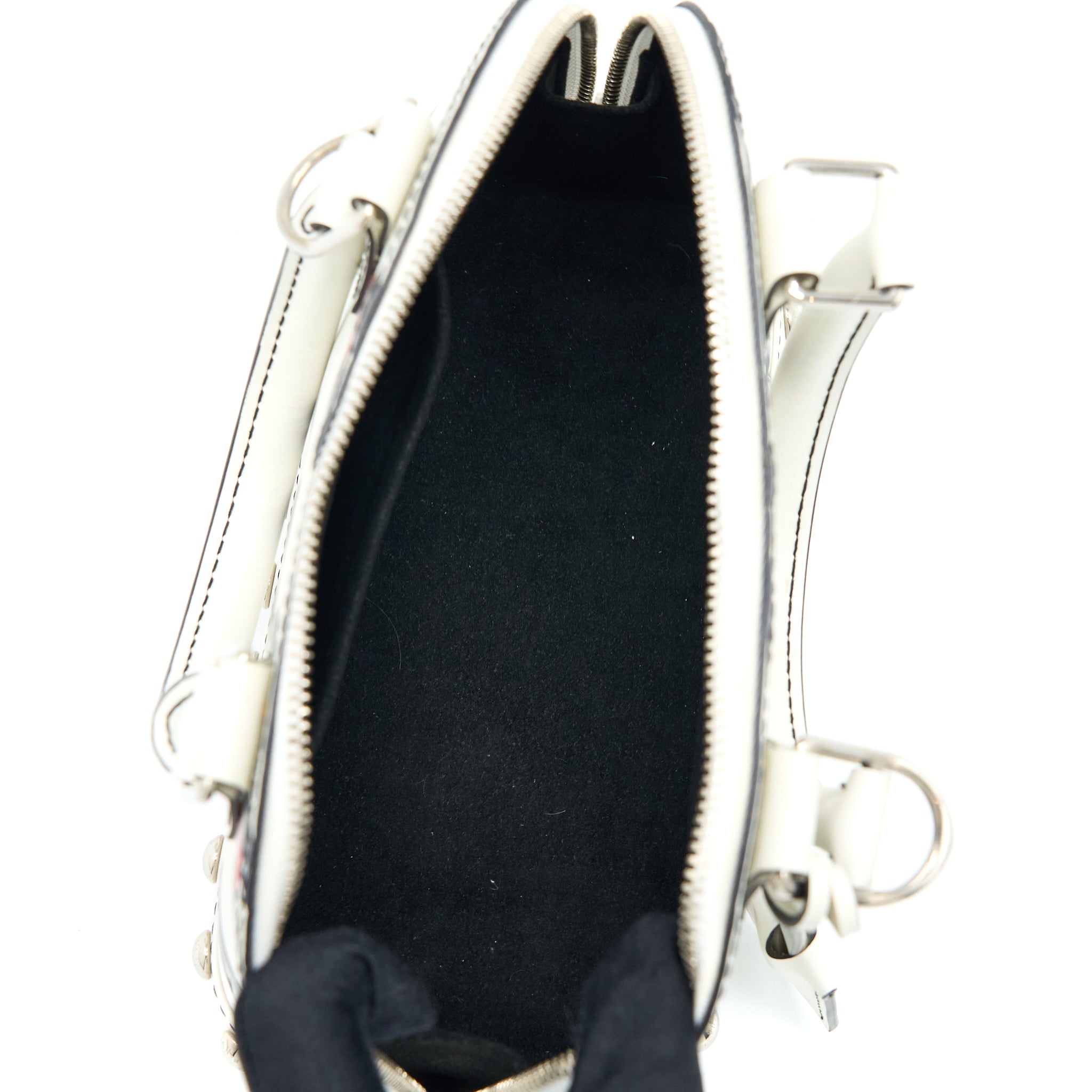 LOUIS VUITTON ALMA BB EN CUIR OCCASION EPI WHITE / BLACK WITH SHW