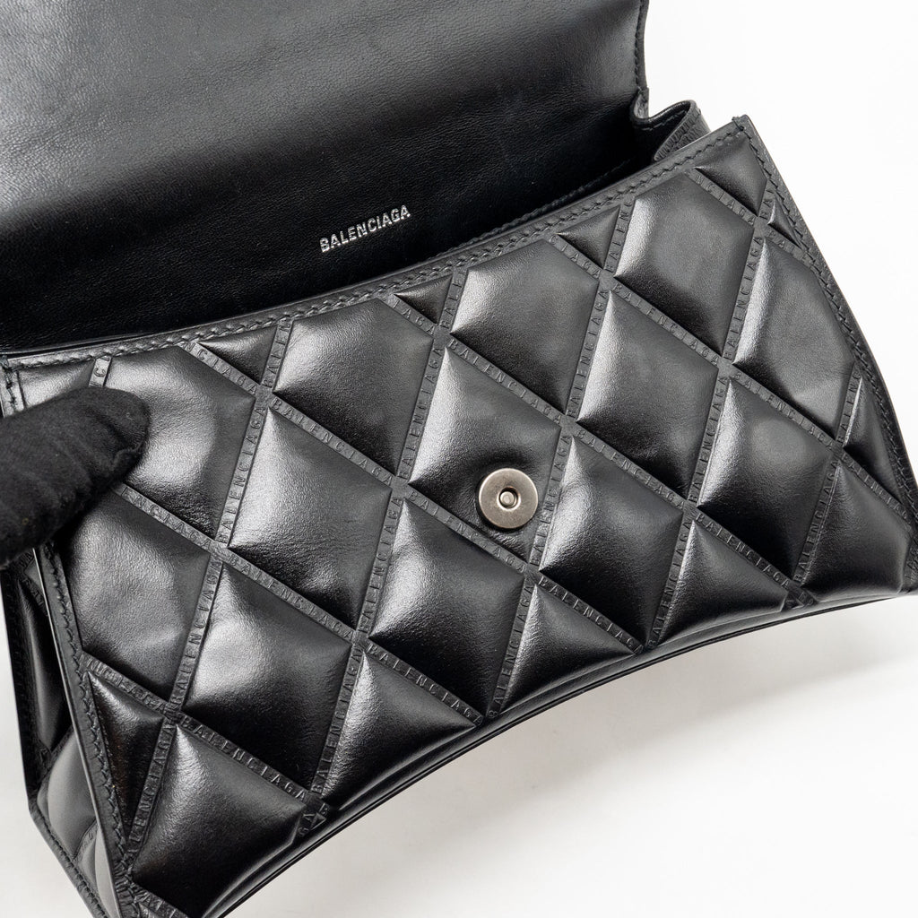BALENCIAGA SMALL HOURGLASS BAG QUILTED CALFSKIN SO BLACK