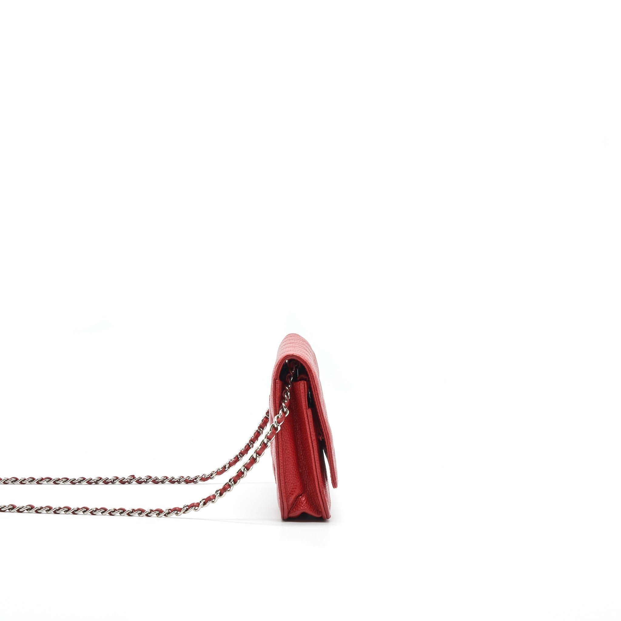 CHANEL WALLET ON CHAIN CAVIAR RED WITH SHW SERIAL 18