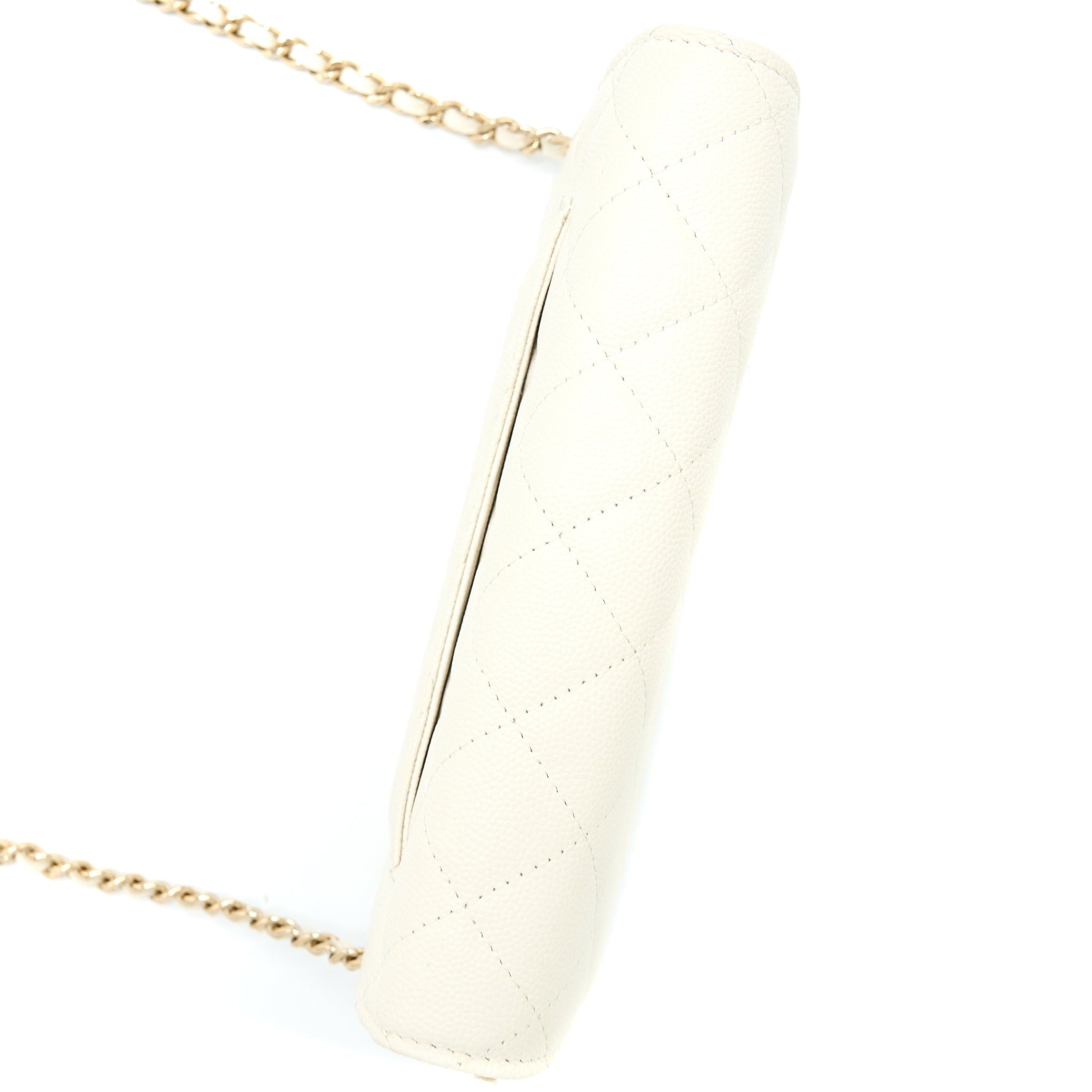 CHANEL CLASSIC WALLET ON CHAIN CAVIAR WHITE LGHW (MICROCHIP)