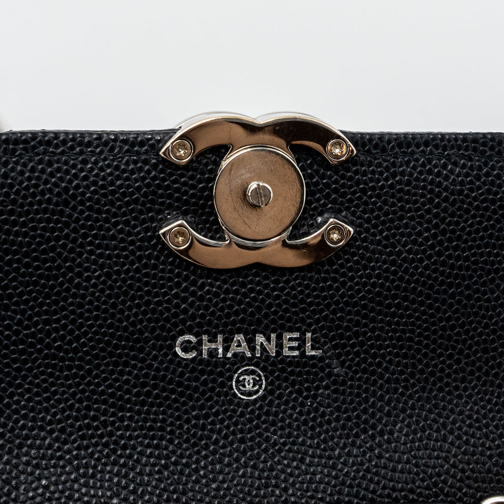 CHANEL MINI FLAP BAG WITH COCO ENAMEL CHAIN CAVIAR BLACK SHW