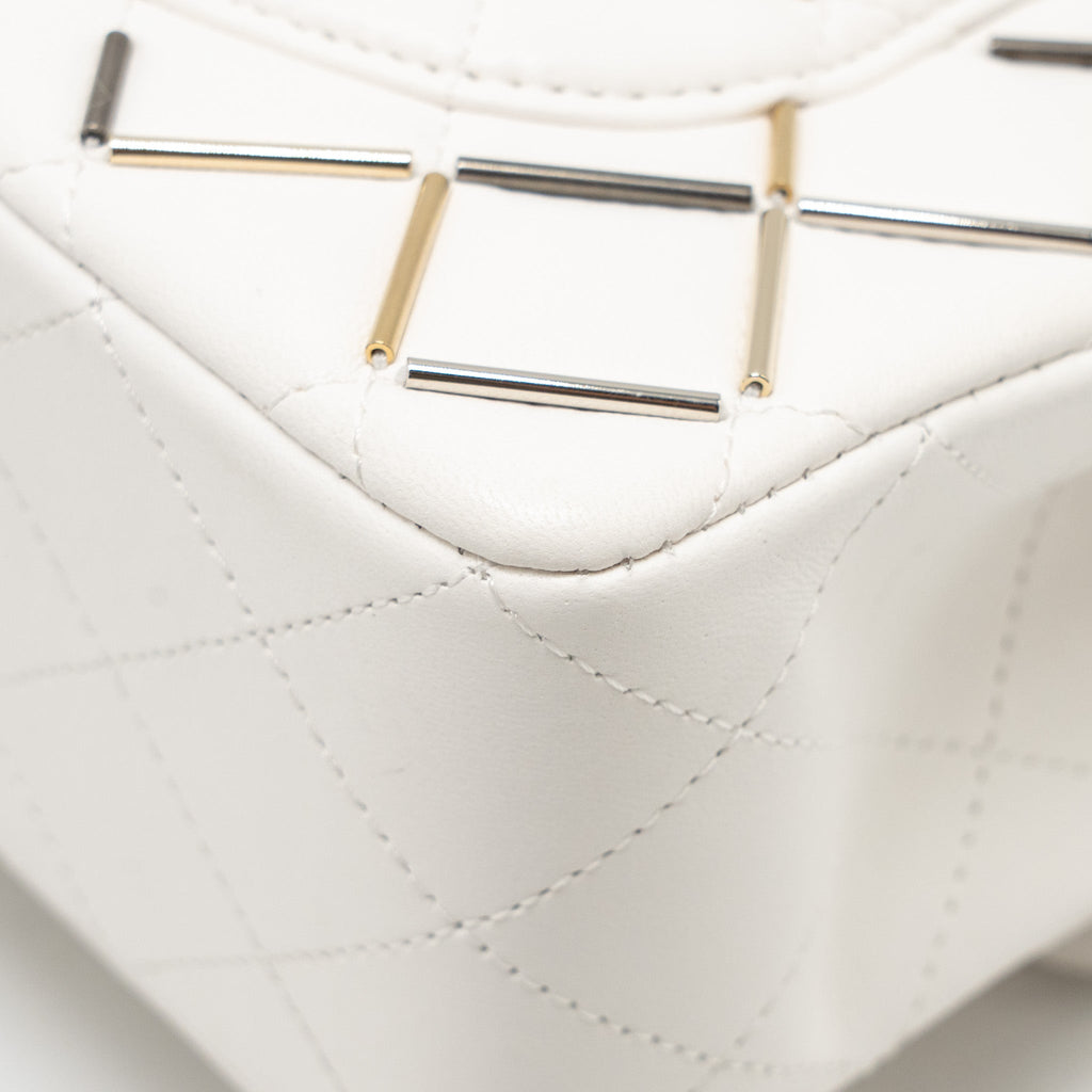 CHANEL BICOLOR METAL SMALL CLASSIC DOUBLE FLAP BAG LAMBSKIN WHITE MULITCOLOUR HARDWARE