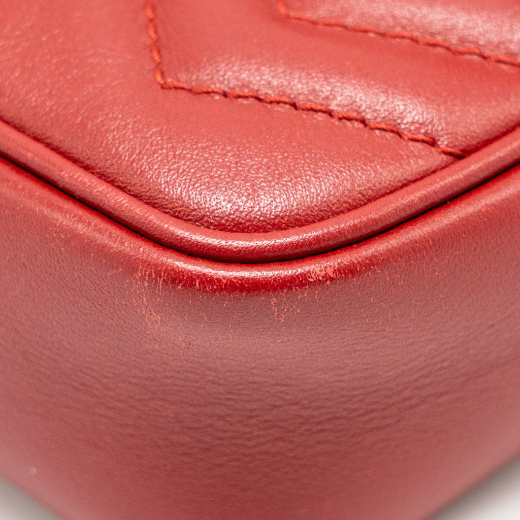 GUCCI GG MARMONT MINI BAG CALFSKIN RED BRUSHED GHW