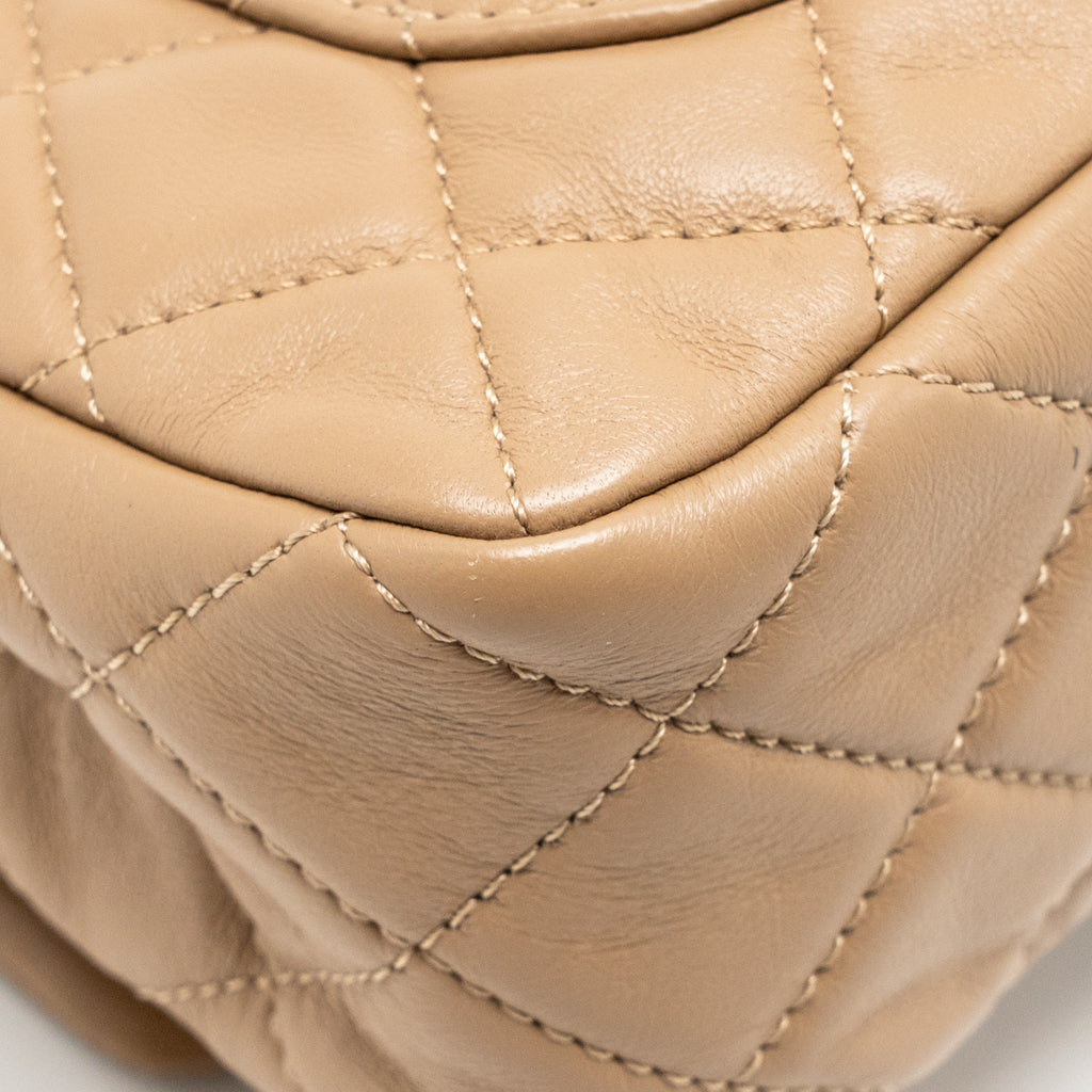 CHANEL PEARL CRUSH MINI RECTANGULAR LAMBSKIN DARK BEIGE GHW (MICROCHIP)