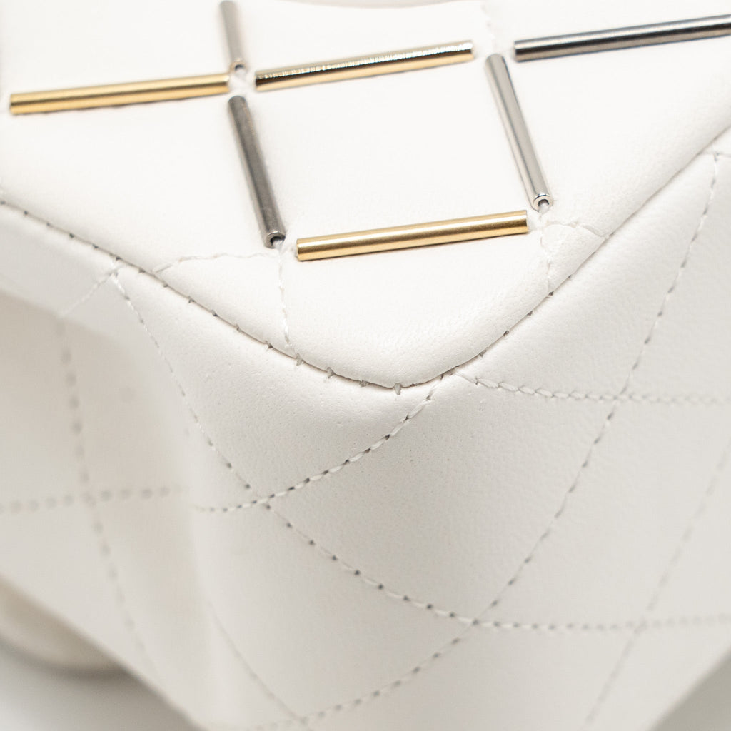 CHANEL BICOLOR METAL SMALL CLASSIC DOUBLE FLAP BAG LAMBSKIN WHITE MULITCOLOUR HARDWARE
