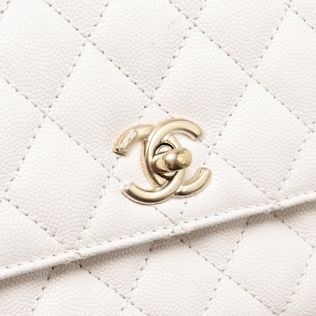 CHANEL SMALL COCO HANDLE CAVIAR WHITE LGHW (MICROCHIP)