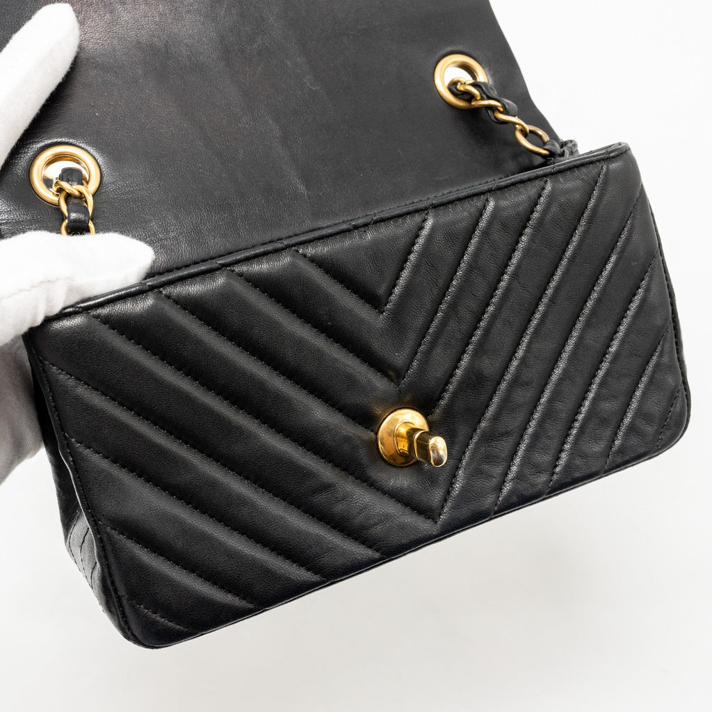 CHANEL MINI RECTANGULAR FLAP BAG CHEVRON LAMBSKIN BLACK GHW