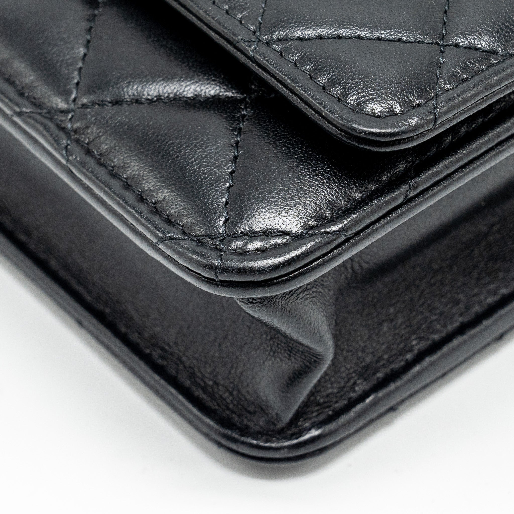 CHANEL LEATHER TOP HANDLE WALLET ON CHAIN LAMBSKIN BLACK LGHW (MICROCHIP)