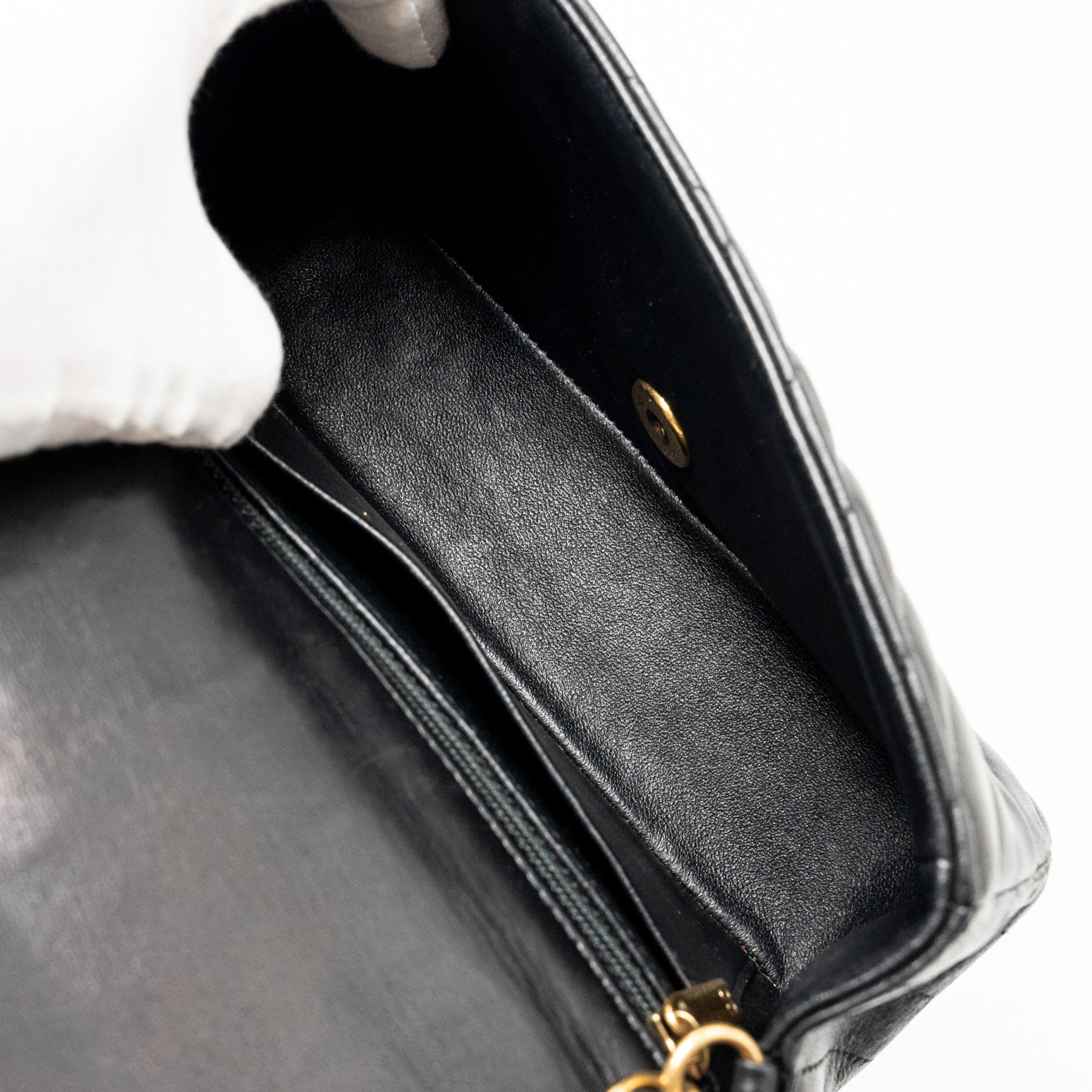 CHANEL MINI RECTANGULAR FLAP BAG CHEVRON LAMBSKIN BLACK GHW