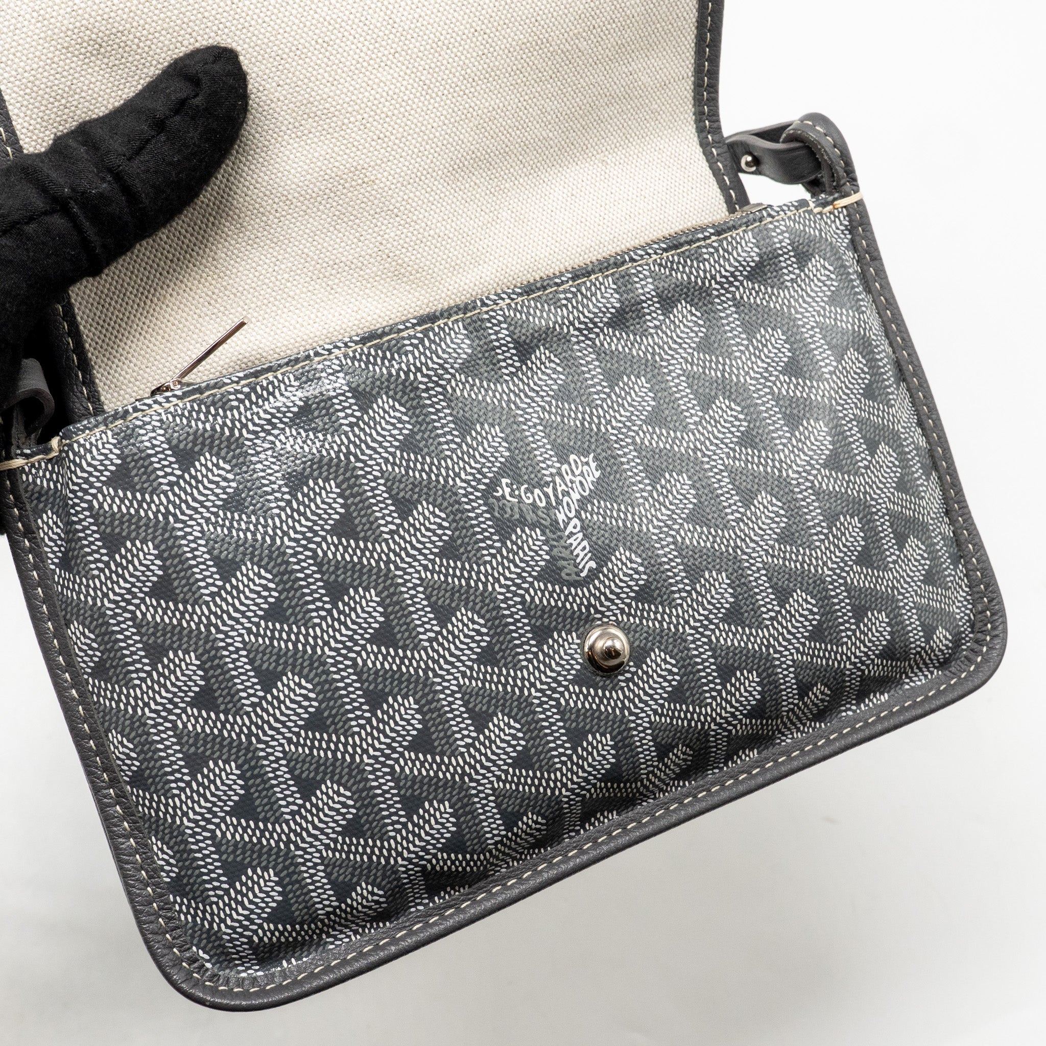 GOYARD PLUMET POCKET WALLET GOYARDINE CANVAS/CALFSKIN GREY SHW