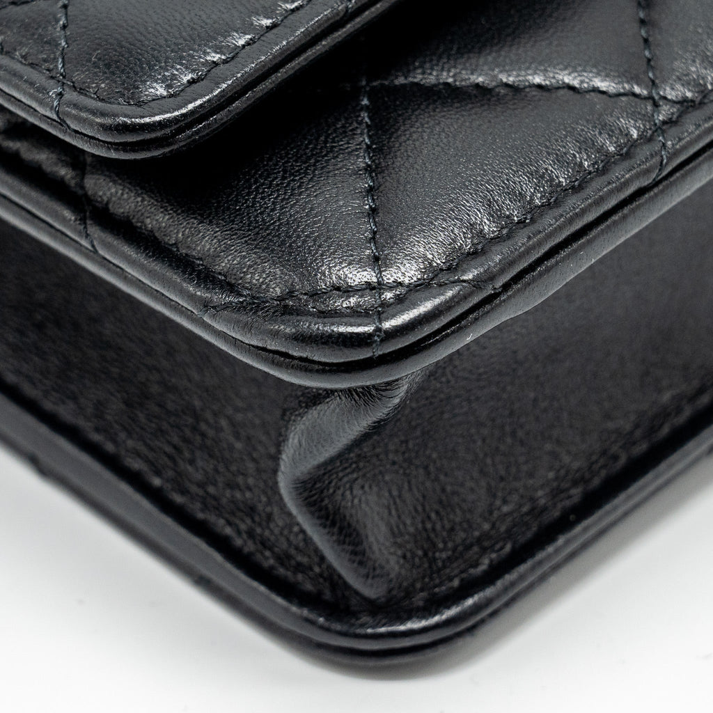CHANEL LEATHER TOP HANDLE WALLET ON CHAIN LAMBSKIN BLACK LGHW (MICROCHIP)