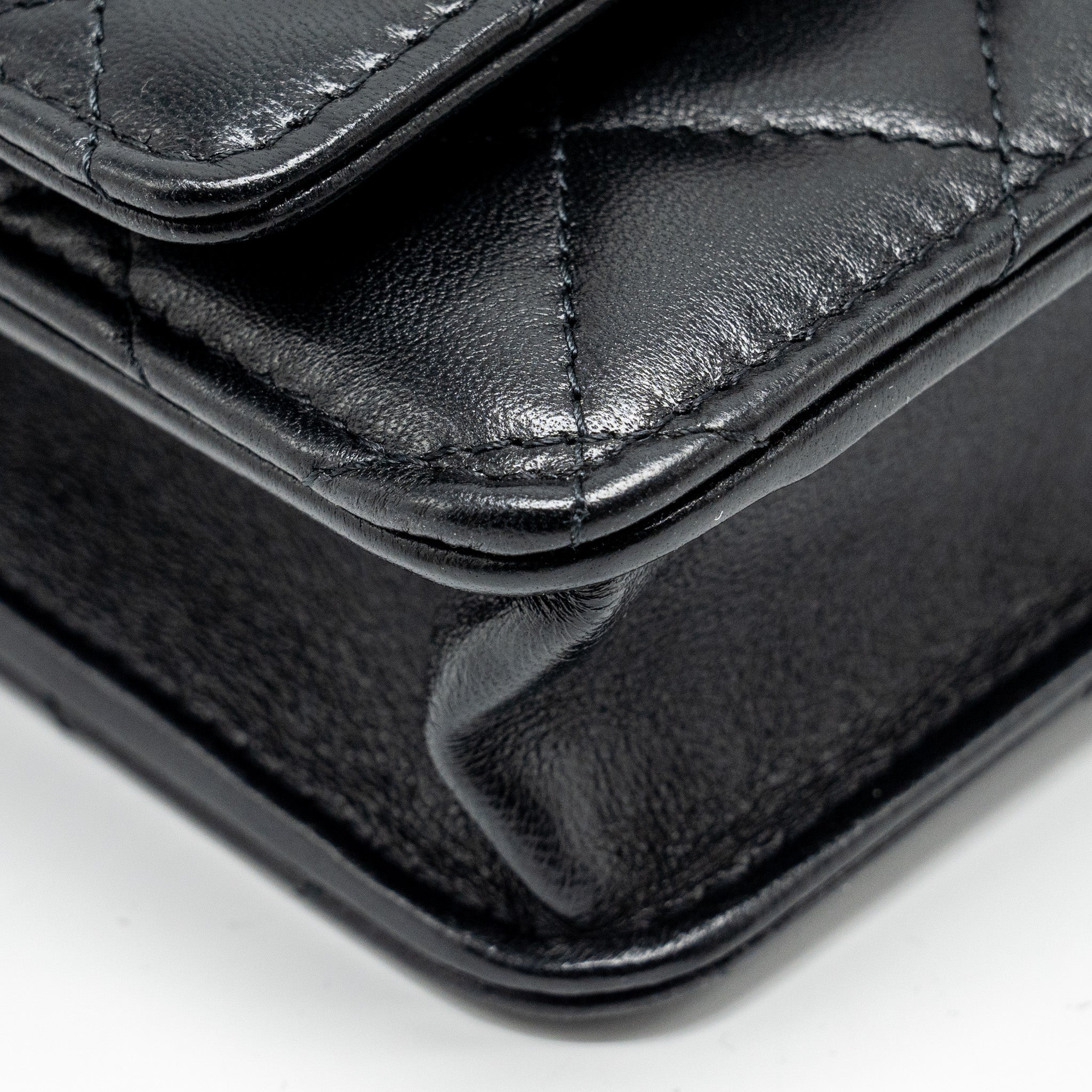 CHANEL LEATHER TOP HANDLE WALLET ON CHAIN LAMBSKIN BLACK LGHW (MICROCHIP)