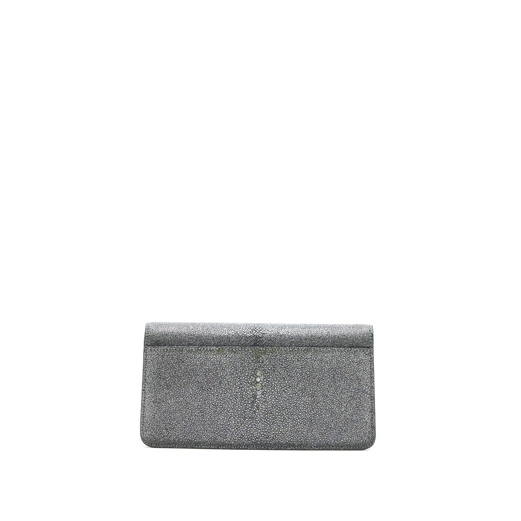 BVLGARI SERPENTI FOREVER CLUTCH WITH CHAIN STINGRAY LEATHER GREY LGHW