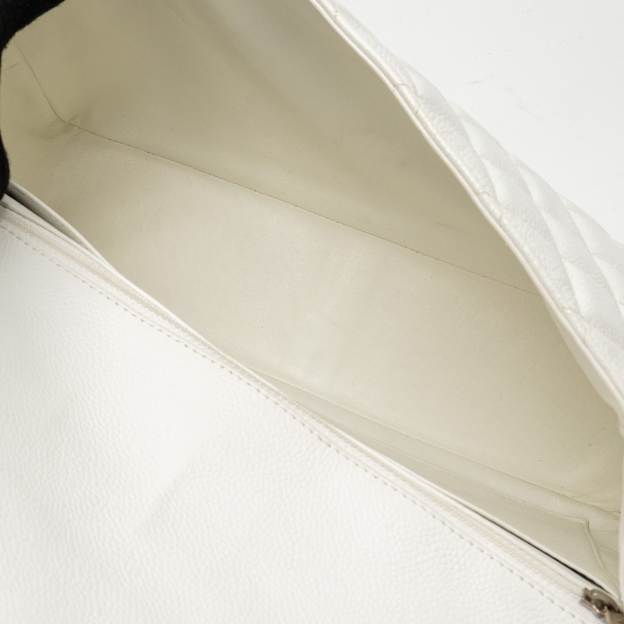 CHANEL JUMBO CLASSIC SINGLE FLAP BAG CAVIAR WHITE SHW