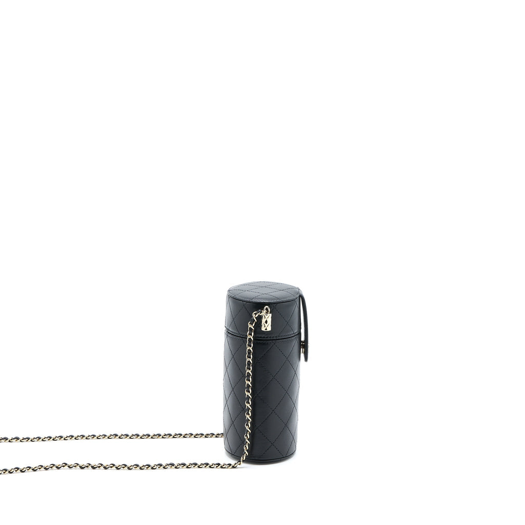 CHANEL ROUND VANITY CASE WITH CHAIN LAMBSKIN BLACK LGHW