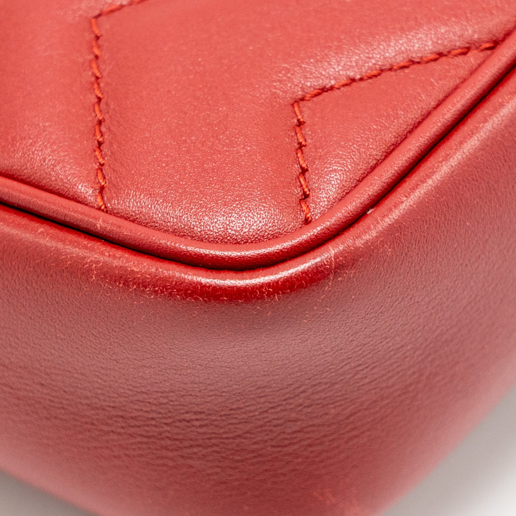 GUCCI GG MARMONT MINI BAG CALFSKIN RED BRUSHED GHW