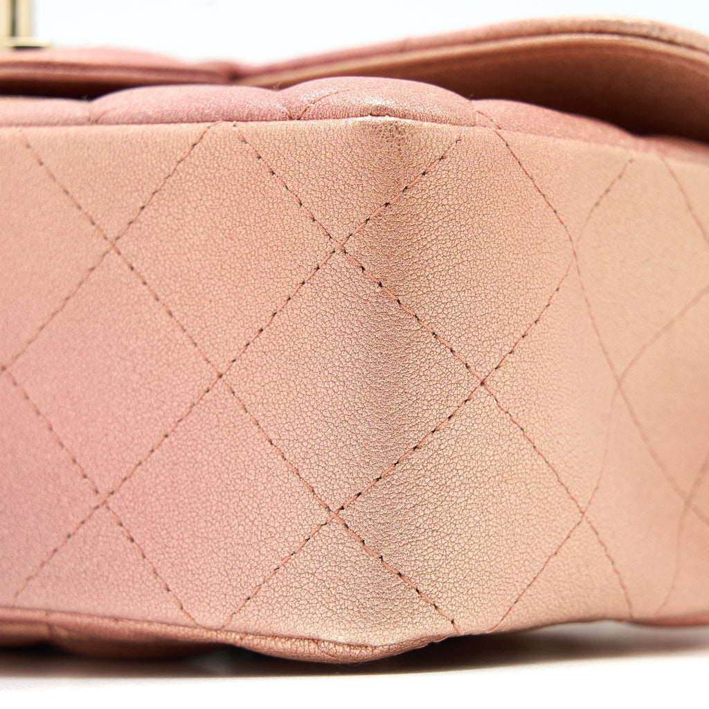 CHANEL 21S MINI RECTANGULAR FLAP BAG METALLIC GRAINED LAMBSKIN OMBRÉ ROSE GOLD LGHW