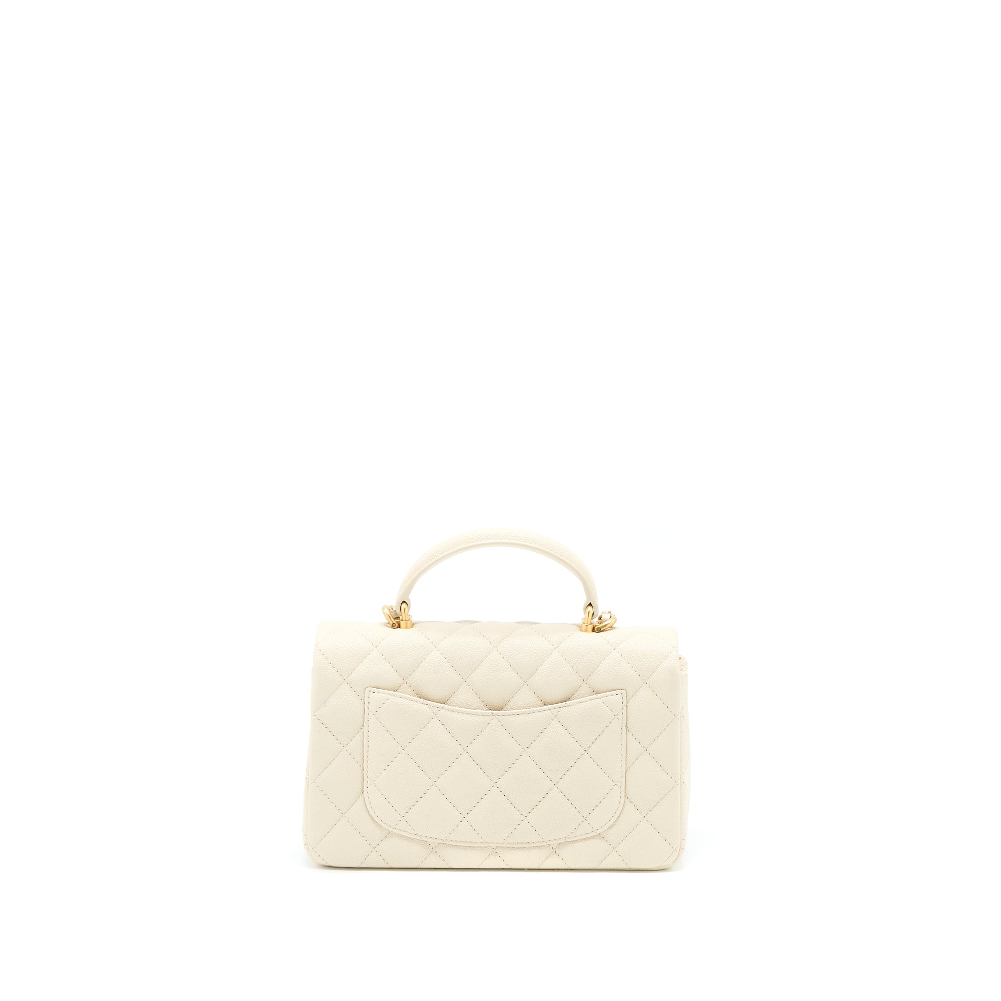 CHANEL TOP HANDLE MINI RECTANGULAR GRAINED CALFSKIN LIGHT BEIGE BRUSHED GHW