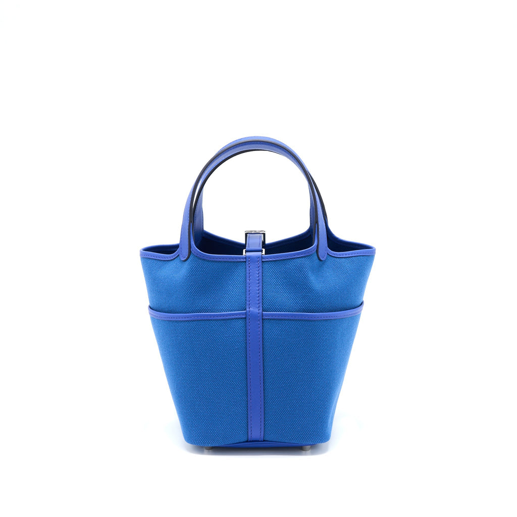 HERMES PICOTIN CARGO 18 LOCK BAG TOILE CANVAS/SWIFT LEATHER BLEU EGEE /BLEU ROYAL SHW