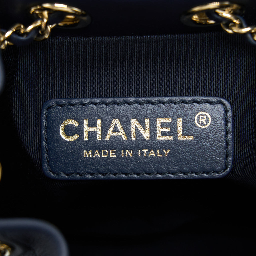 CHANEL MINI DRAWSTRING BUCKET BAG LAMBSKIN NAVY GHW