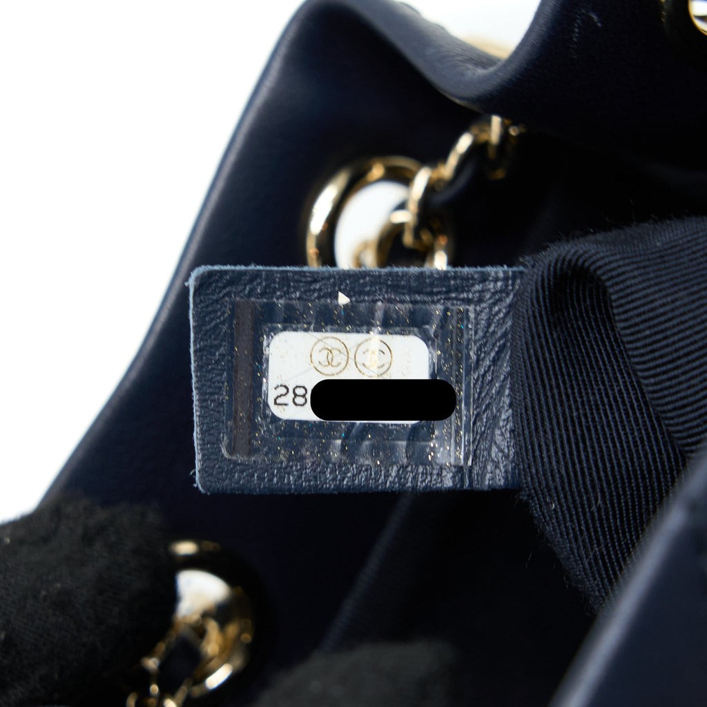 CHANEL MINI DRAWSTRING BUCKET BAG LAMBSKIN NAVY GHW