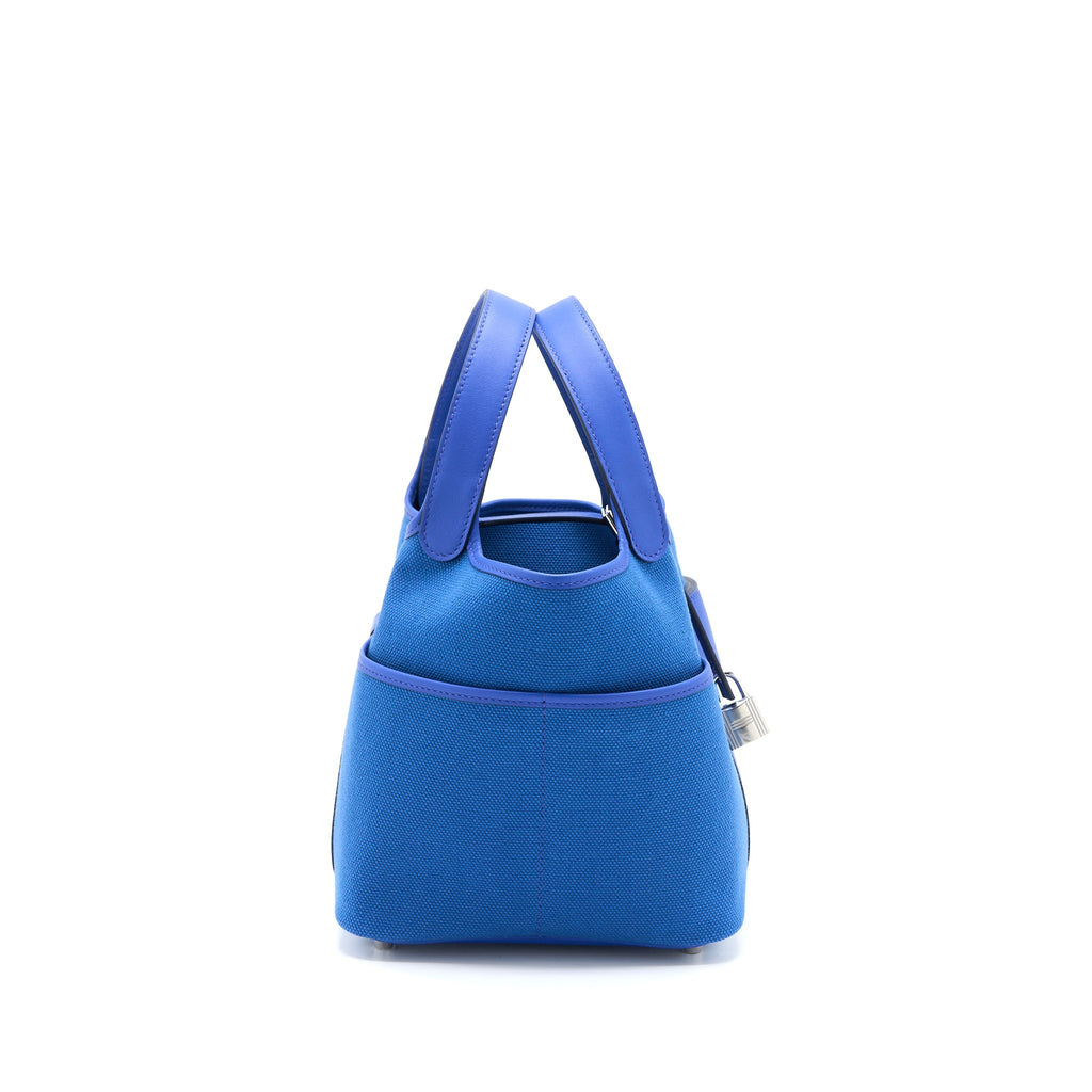 HERMES PICOTIN CARGO 18 LOCK BAG TOILE CANVAS/SWIFT LEATHER BLEU EGEE /BLEU ROYAL SHW