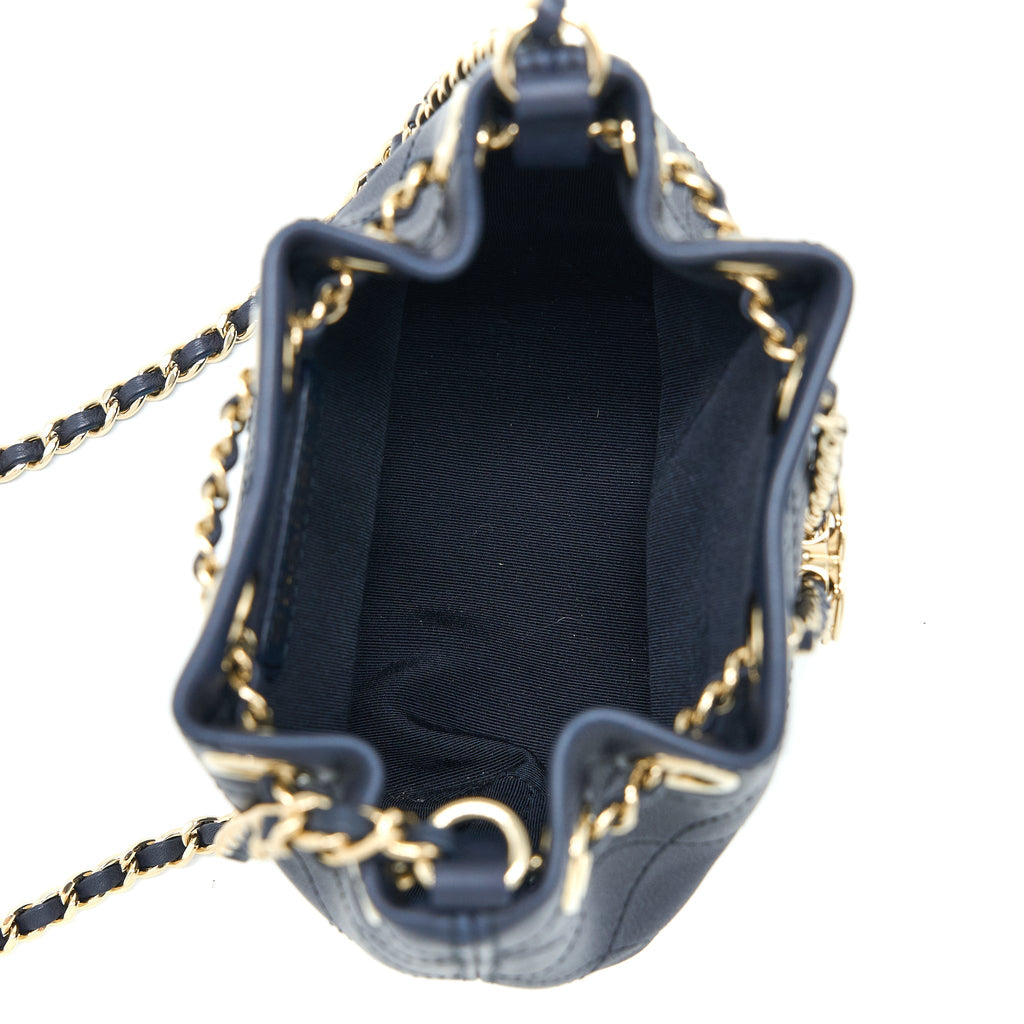 CHANEL MINI DRAWSTRING BUCKET BAG LAMBSKIN NAVY GHW
