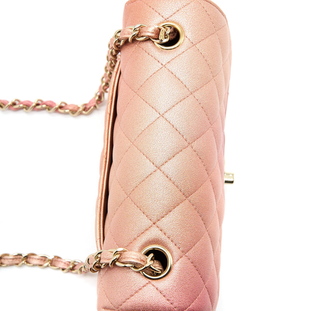 CHANEL 21S MINI RECTANGULAR FLAP BAG METALLIC GRAINED LAMBSKIN OMBRÉ ROSE GOLD LGHW