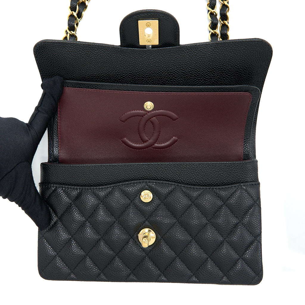 CHANEL SMALL CLASSIC DOUBLE FLAP BAG CAVIAR BLACK GHW (MICROCHIP)