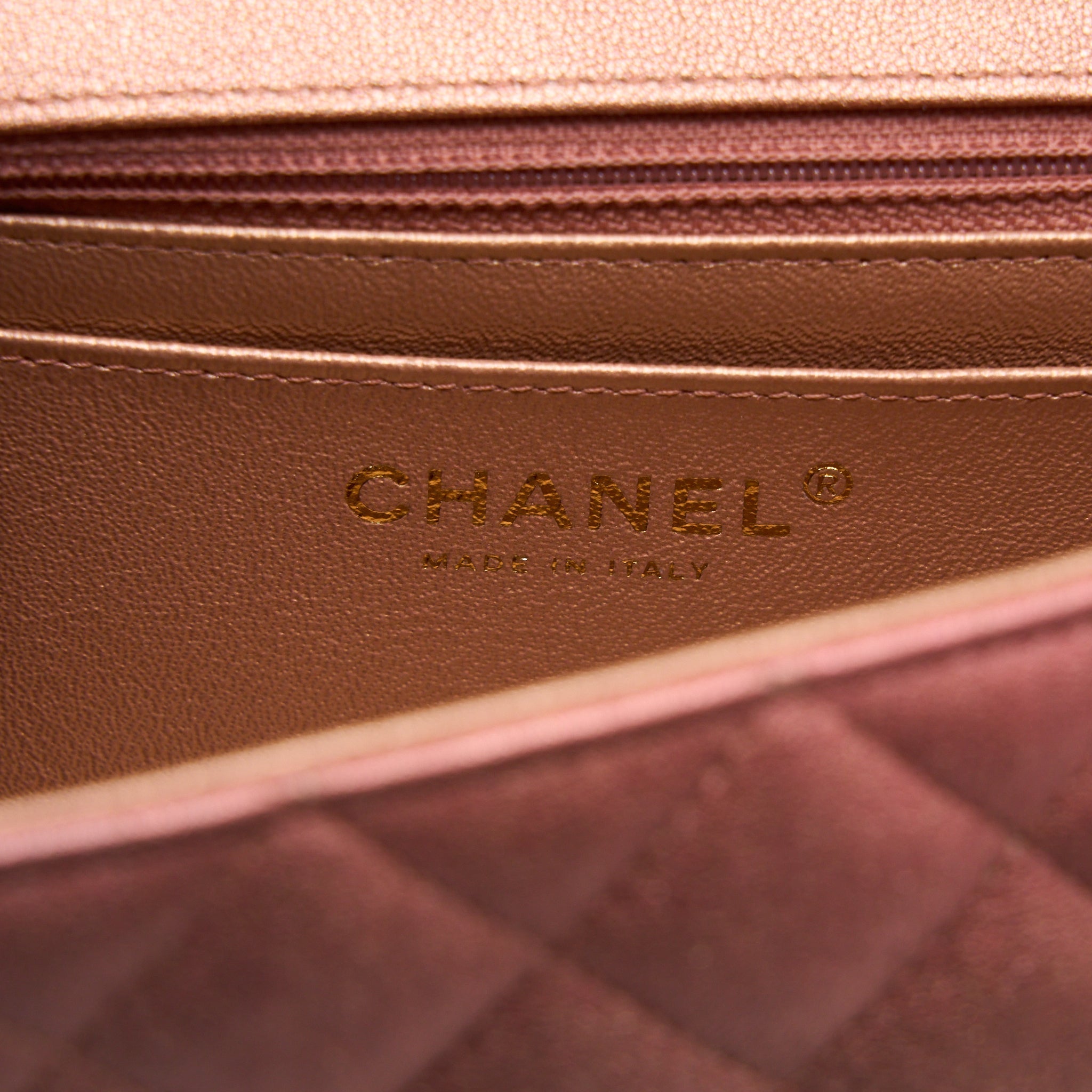 CHANEL 21S MINI RECTANGULAR FLAP BAG METALLIC GRAINED LAMBSKIN OMBRÉ ROSE GOLD LGHW