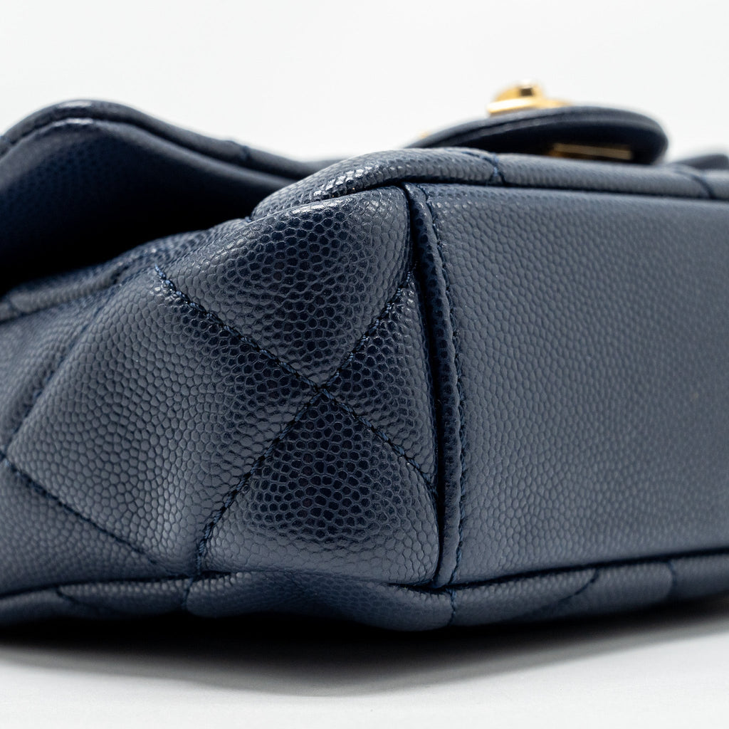 CHANEL 22A BUTTON ON CHAIN MINI SQUARE FLAP BAG CAVIAR NAVY GHW (MICROCHIP)