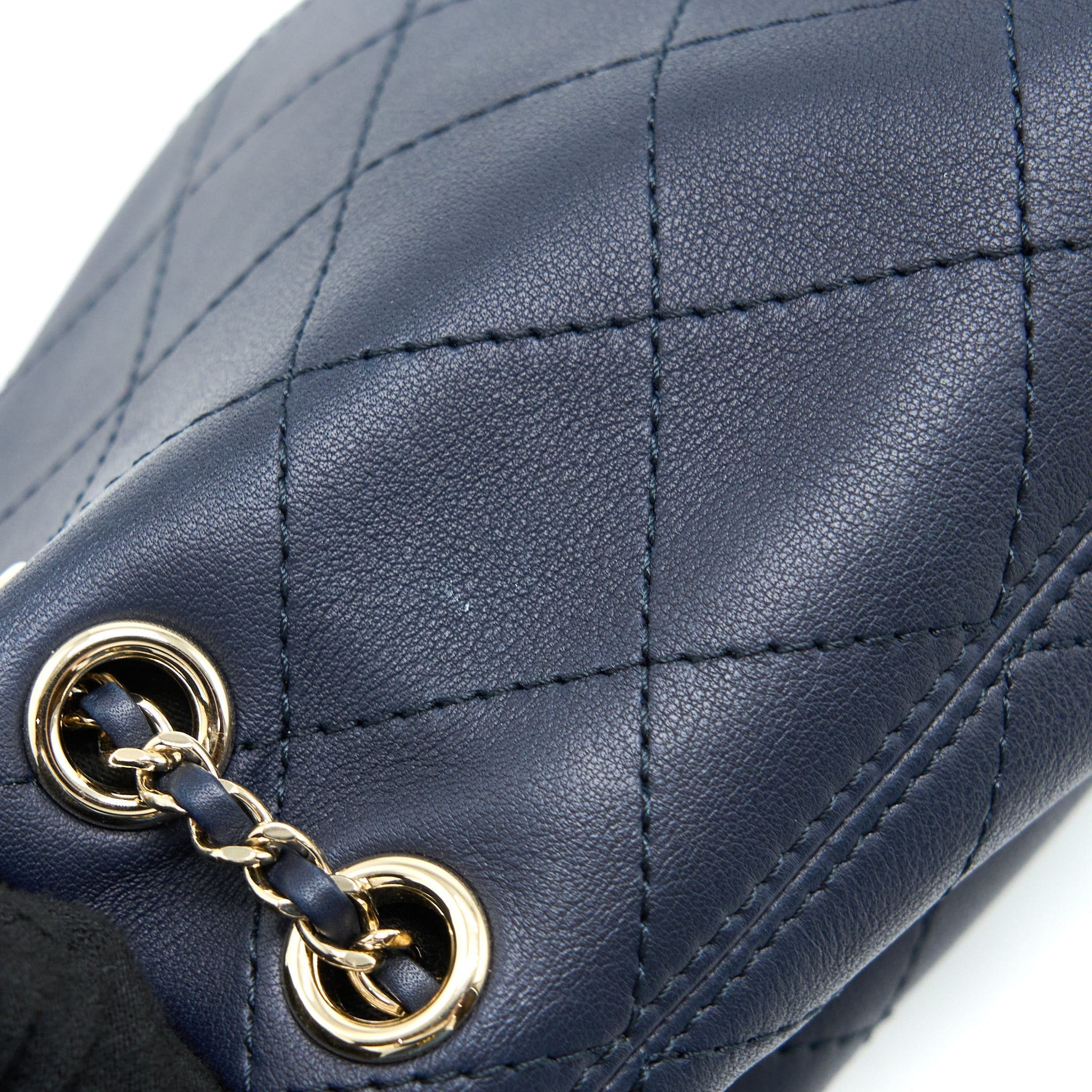 CHANEL MINI DRAWSTRING BUCKET BAG LAMBSKIN NAVY GHW