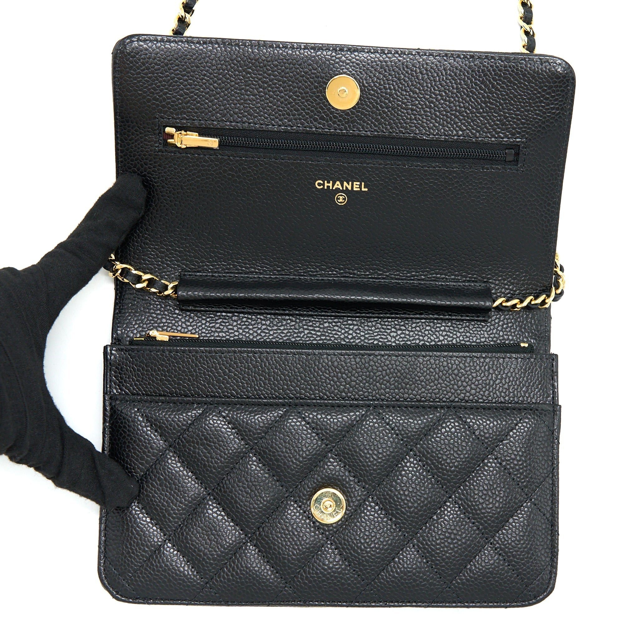 CHANEL CLASSIC WALLET ON CHAIN CAVIAR BLACK GHW (MICROCHIP)