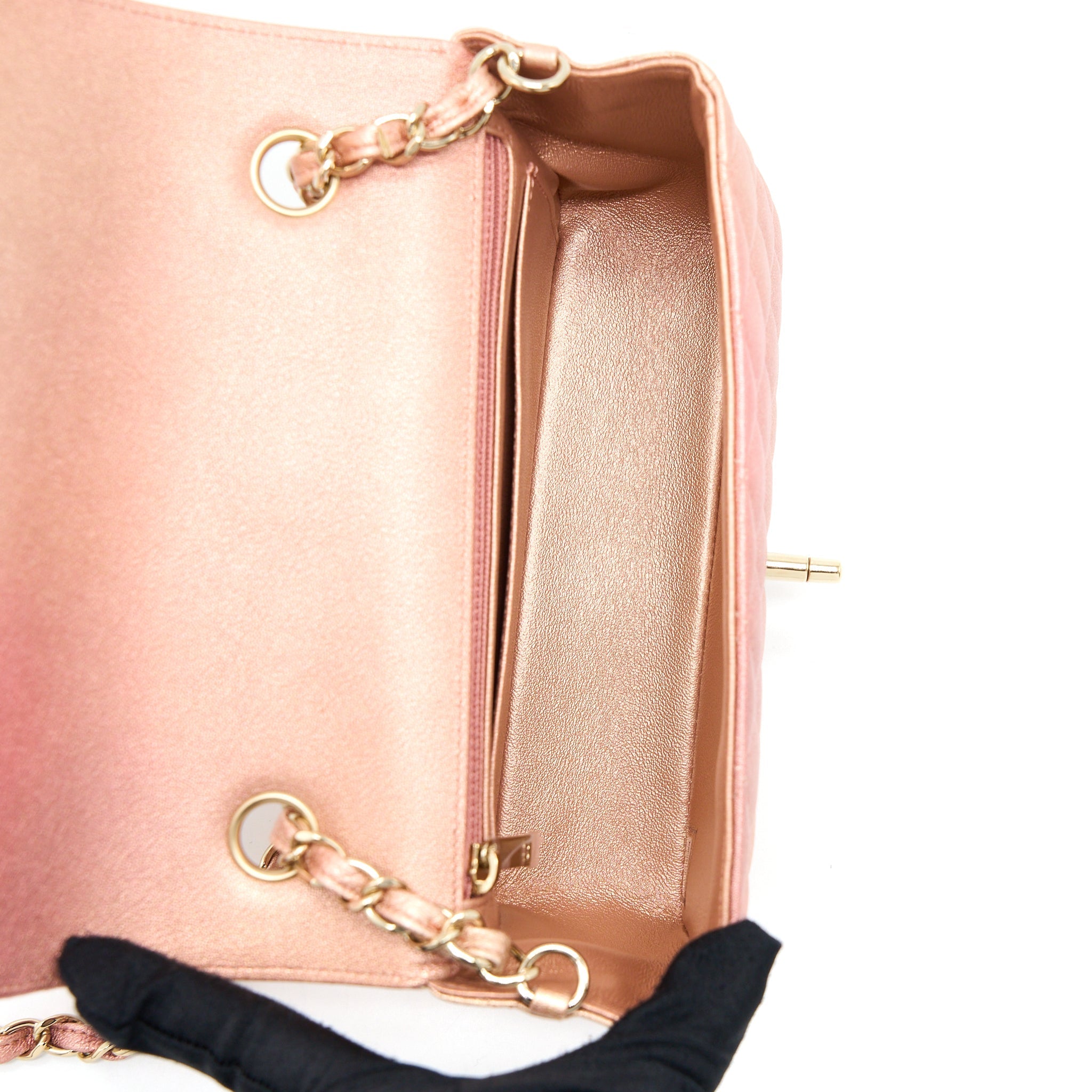 CHANEL 21S MINI RECTANGULAR FLAP BAG METALLIC GRAINED LAMBSKIN OMBRÉ ROSE GOLD LGHW