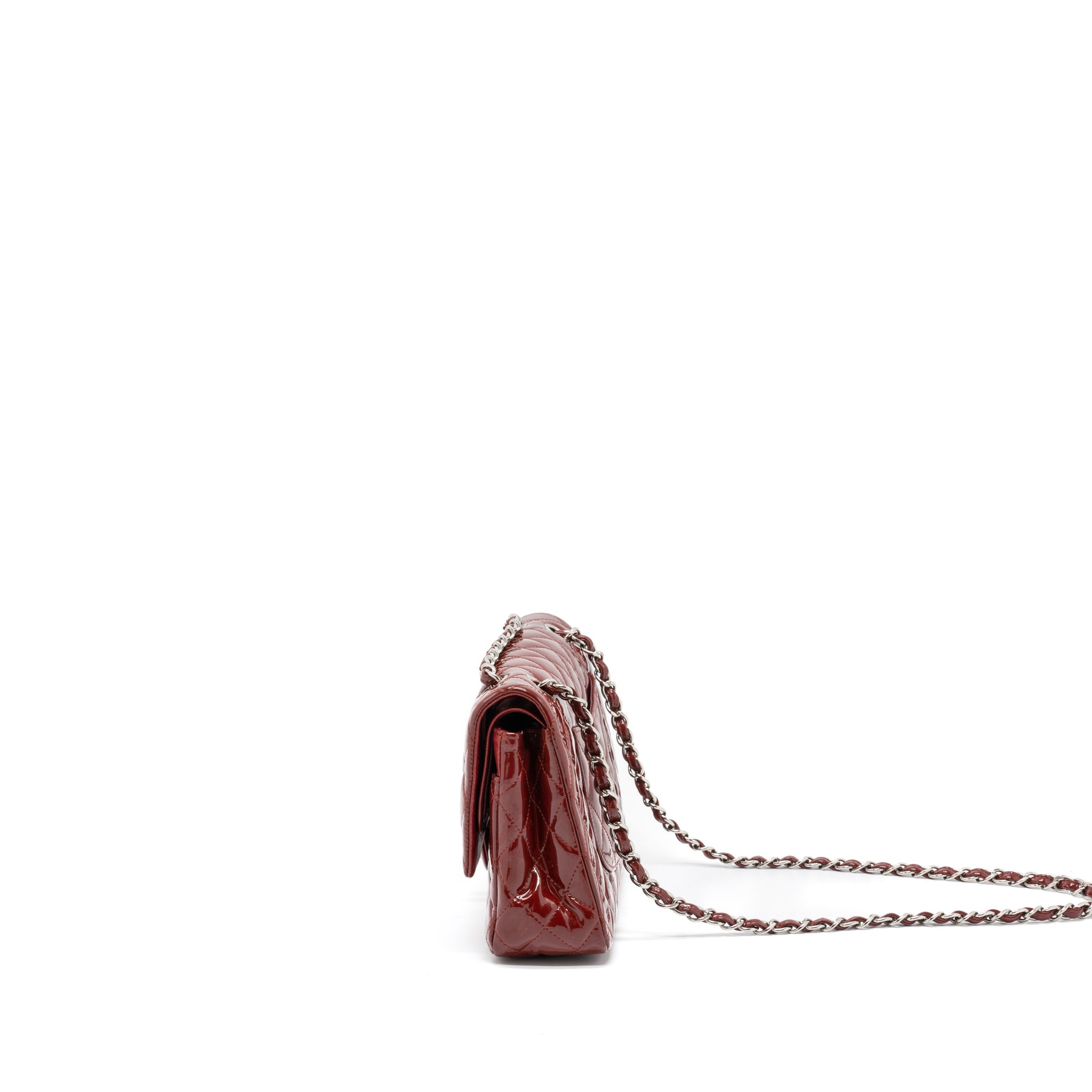 CHANEL MEDIUM CLASSIC DOUBLE FLAP BAG PATENT RED SHW