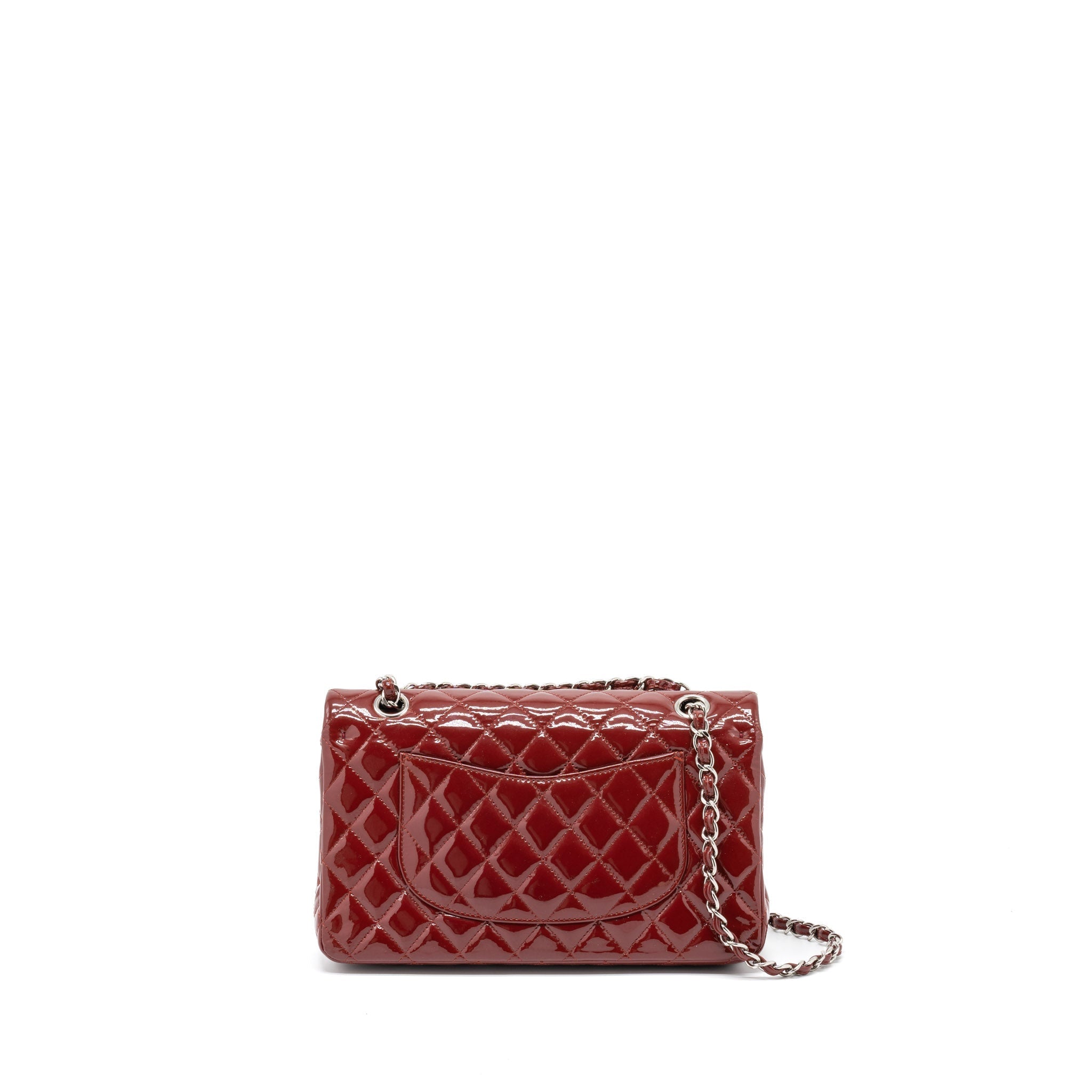 CHANEL MEDIUM CLASSIC DOUBLE FLAP BAG PATENT RED SHW