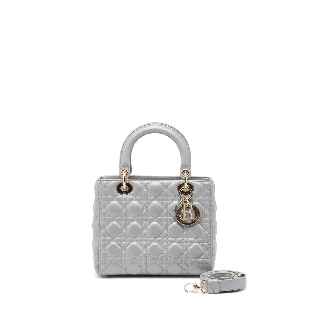 DIOR MEDIUM LADY DIOR LAMBSKIN GREY LGHW