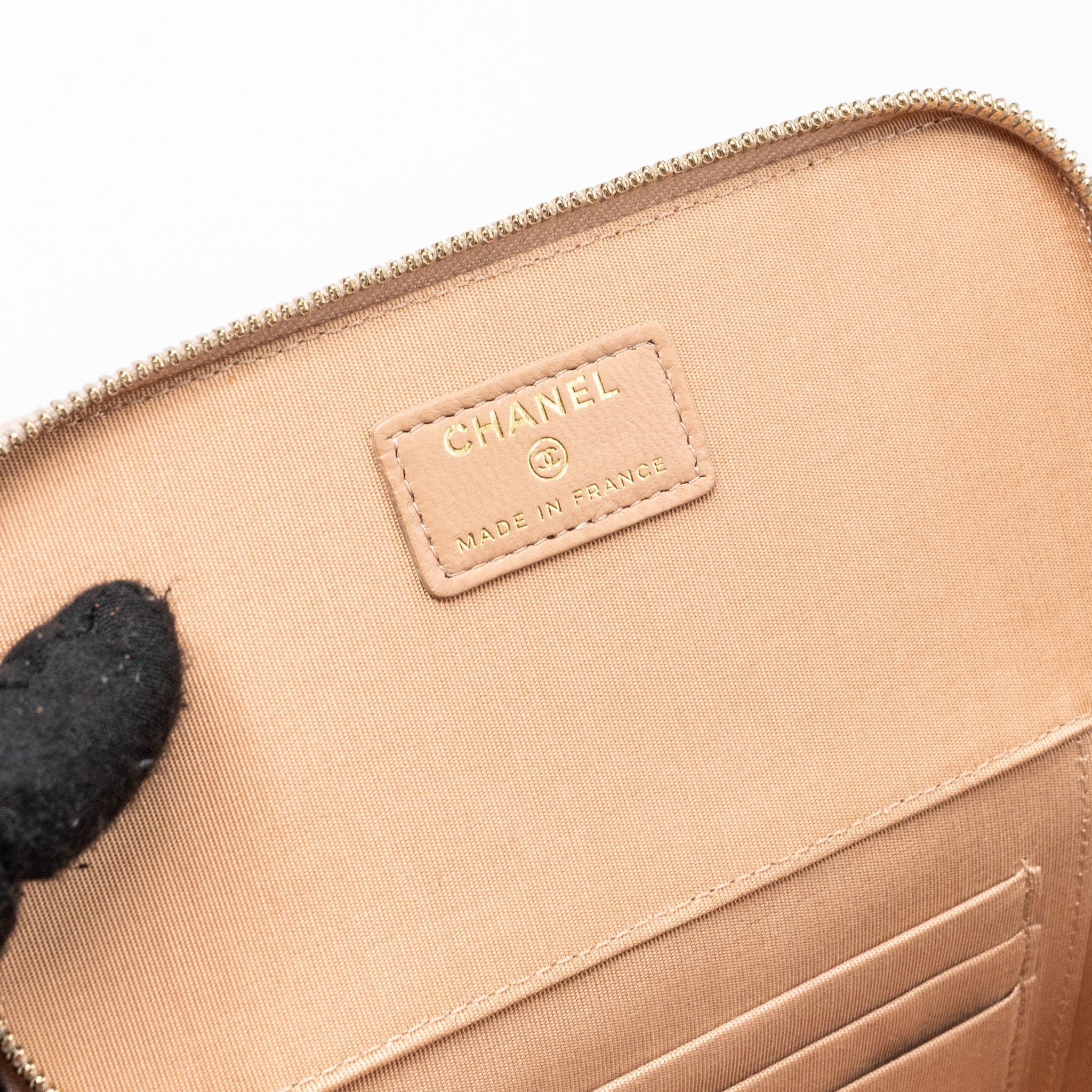 CHANEL TOP HANDLE LONG VANITY WITH CHAIN LAMBSKIN BEIGE BRUSHED GHW