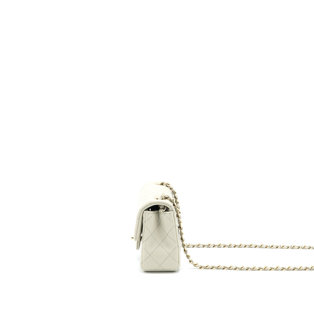 CHANEL MINI RECTANGULAR FLAP BAG LAMBSKIN LIGHT GREY LGHW (MICROCHIP)