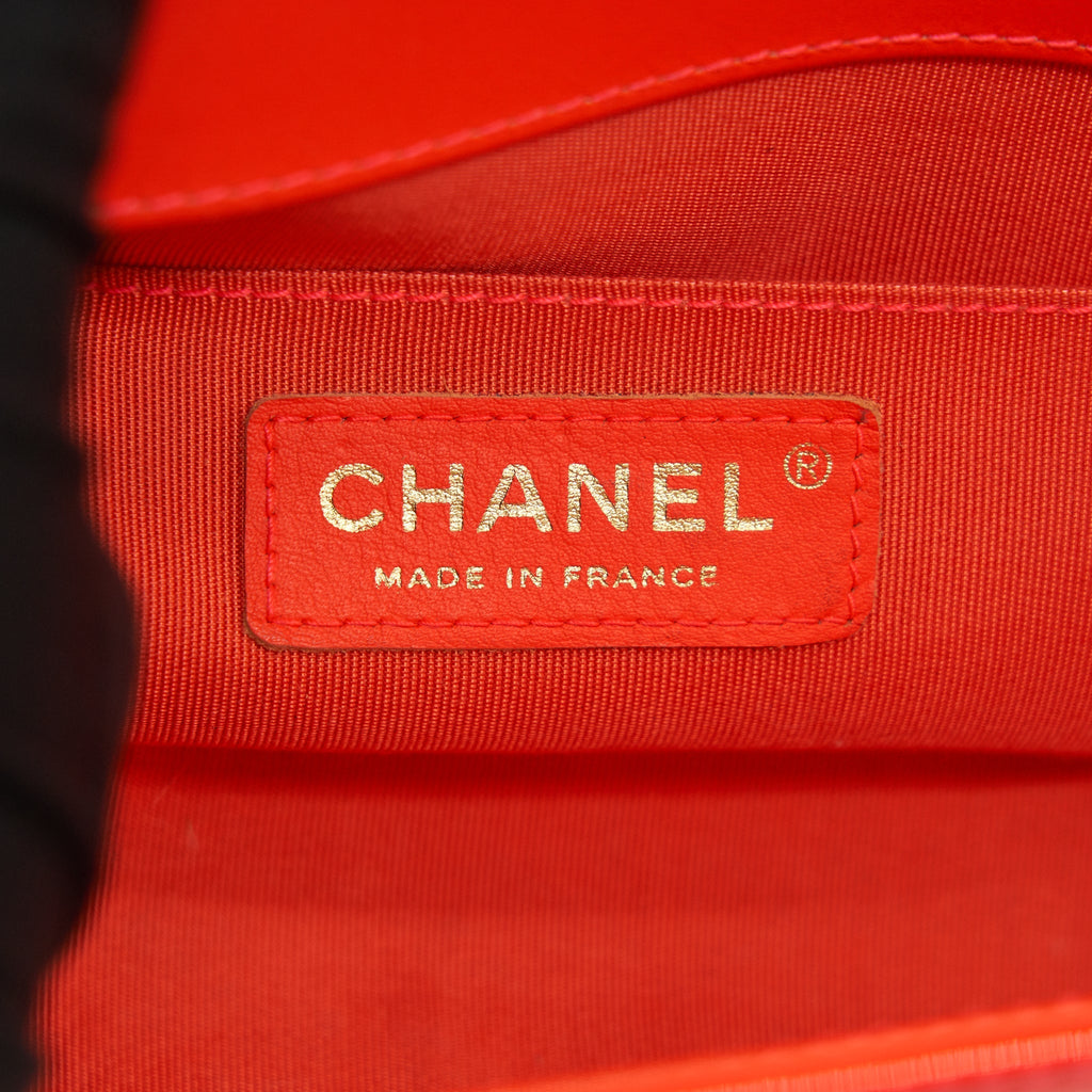 CHANEL SMALL BOY BAG PATENT LEATHER BRIGHT ORANGE GHW
