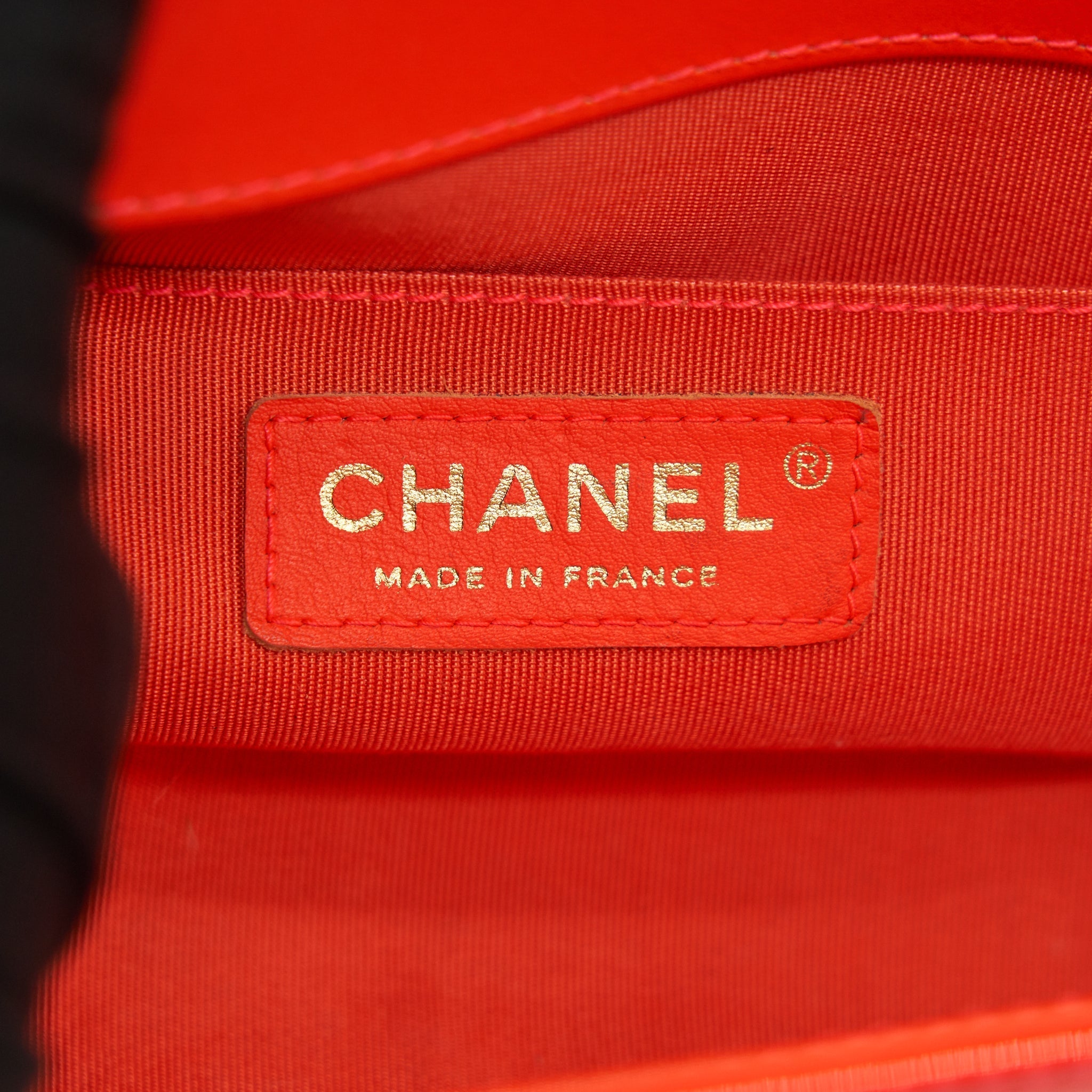CHANEL SMALL BOY BAG PATENT LEATHER BRIGHT ORANGE GHW